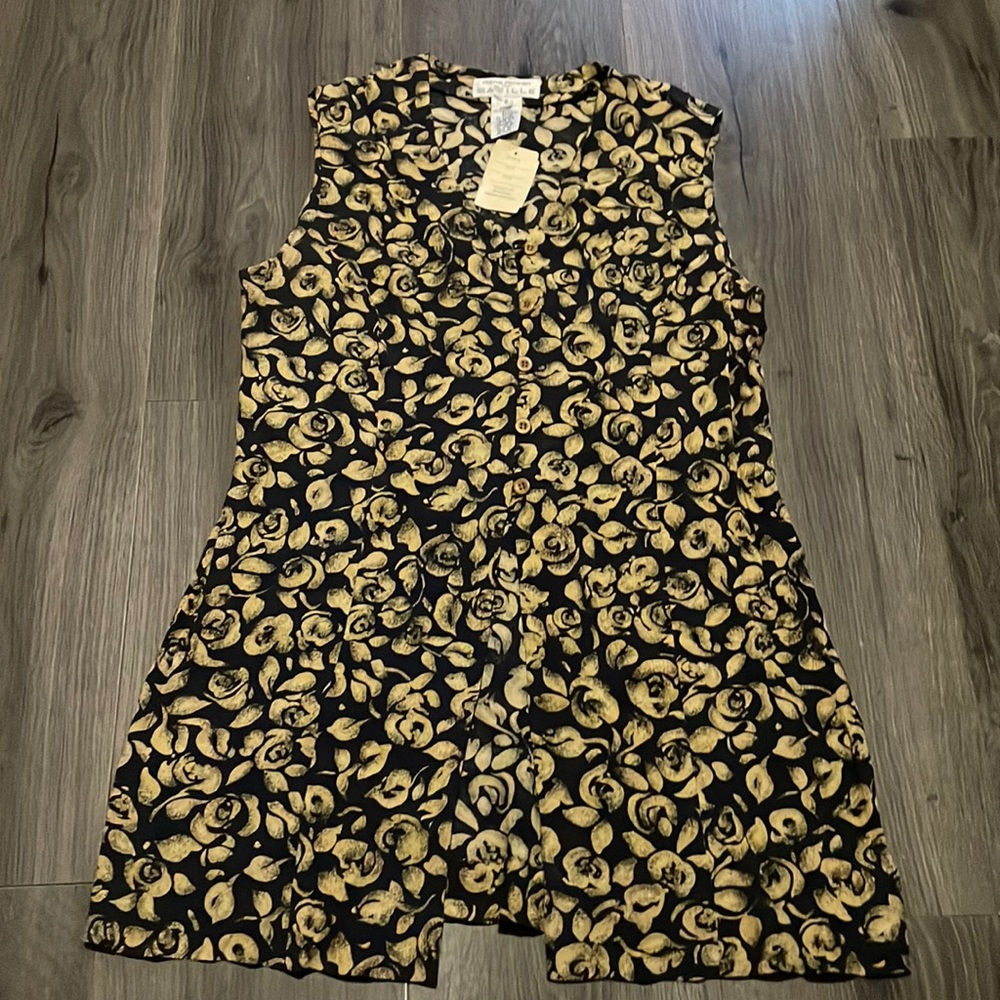 Rena Rowen for Saville sleeveless button blouse size 8 Black & Gold Versatile